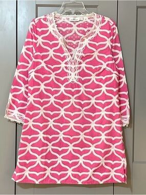 Vineyard Vines Whale Tail Print Tunic Dress Cover Up Cotton Pink Womens Sz Small